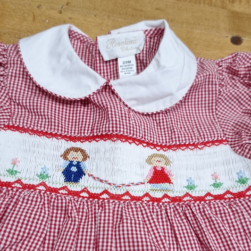 Rosalina Collections Smocked Jump‎ Rope Spring Red Gingham Jumper Sz 24 M AS IS